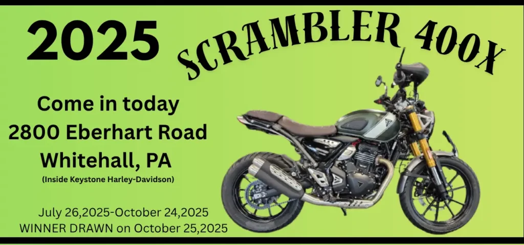 Win a 2025 Triumph Scrambler 400X Motorcycle